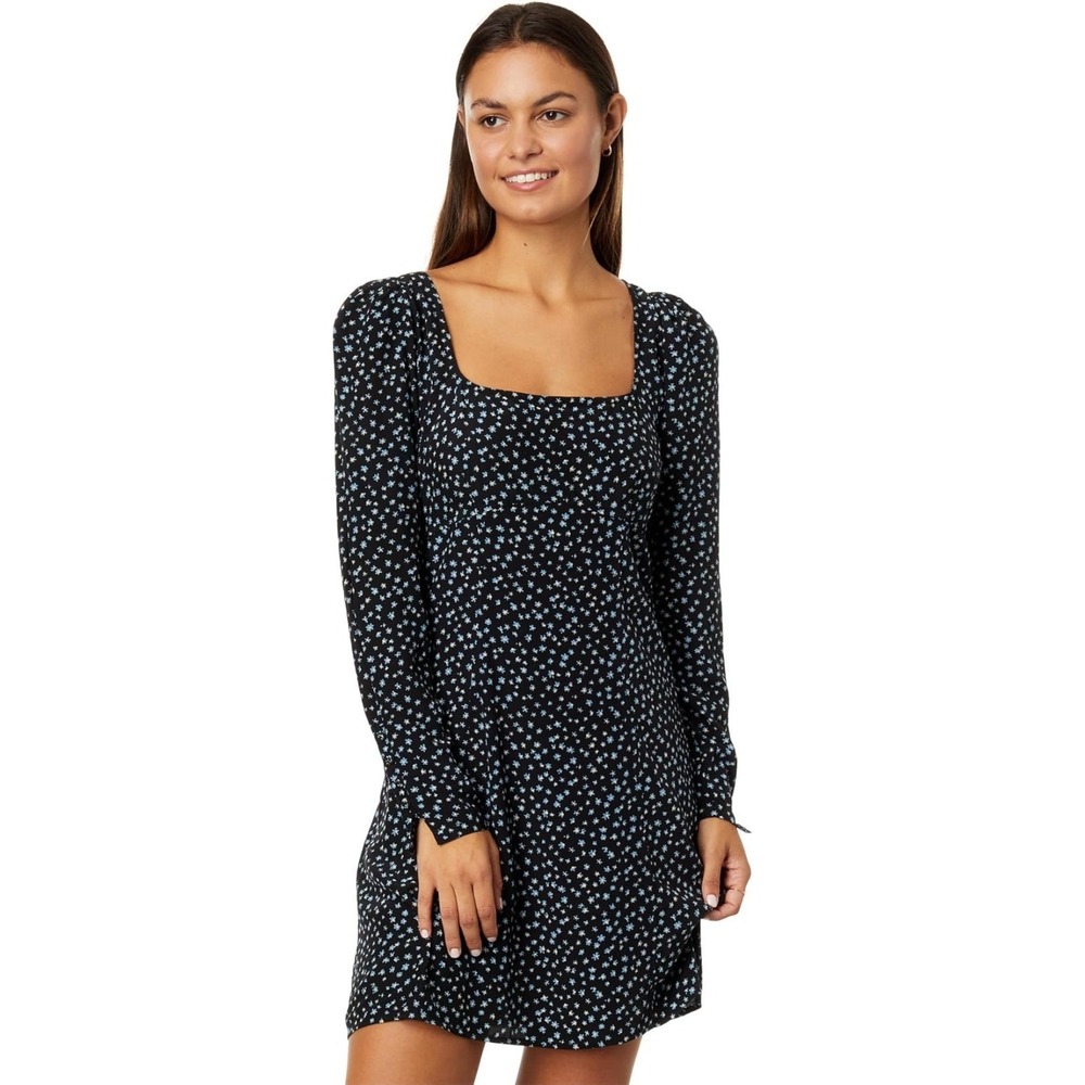 Madewell Ditsy Floral Mini Dress Women's 4 Black Long Sleeve Cottagecore Boho